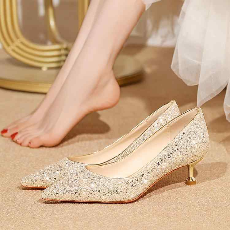 乐天商城 - ウェディング シューズ 結婚式 パンプス キラキラ ハイヒールシューズレディース 女性用 ローヒール ウェディングシューズ 2024新 ウェディングド メイン シャンパンゴールド スタイル