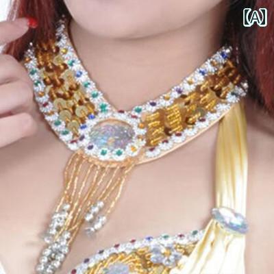 Rakuten - ベリーダンス アクセサリー ネックレス ジュエリー インディアン パフォーマンス リング ネック チェーン 刺繍 オリエンタル ビーズジュエリー