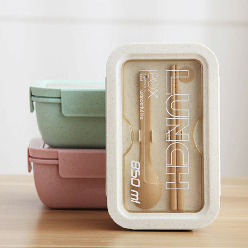 弁当箱 850ml ランチボックス お弁当箱 おべんとう箱 漏れ防止 大容量 麦わら繊維 カトラリー付き 男子 女性