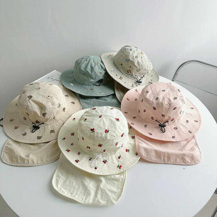 ベビー 日よけ ハット 全6色 帽子 赤ちゃん ナチュラル UVカット 撥水 速乾 タレ付...