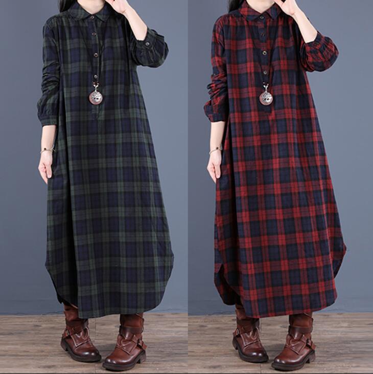 樂天商城 - シャツワンピース 長袖 秋冬 ロングシャツ チェック柄 着痩せ きれいめ 上品 マキシワンピース春秋 ロングワンピース ワンピース 綿麻風ワンピース リネン風 ワ 暖かい 体型カバー