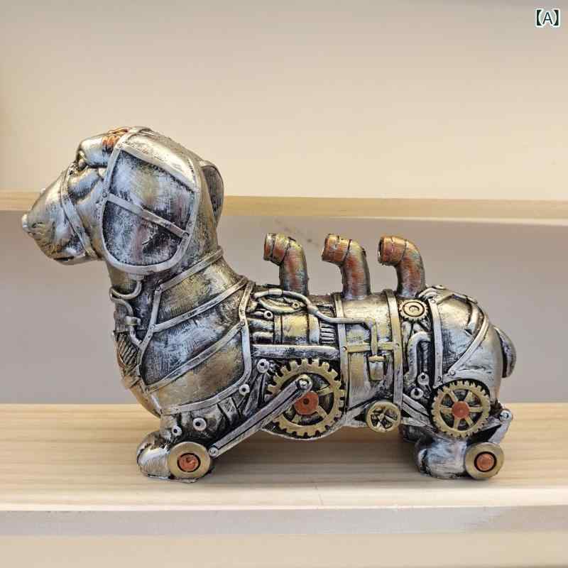 オブジェ 合成樹脂製 スチームパンク風 レトロアメリカン 犬 ドッグ フィギュア 機械モチーフ 卓上 デスク ショーケース 装飾 インテリア 飾り物 モダン おしゃれ ユニーク