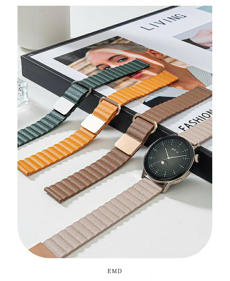 exitのGalaxy Watch バンド 20 22mm レザー マグネット 男女兼用 サムスン ギャラクシーウォッチ 長さ調節可 防汗 丈夫なリング 装着簡単 スポーツバンド 時計バンド 時計ベルト｜アングル3