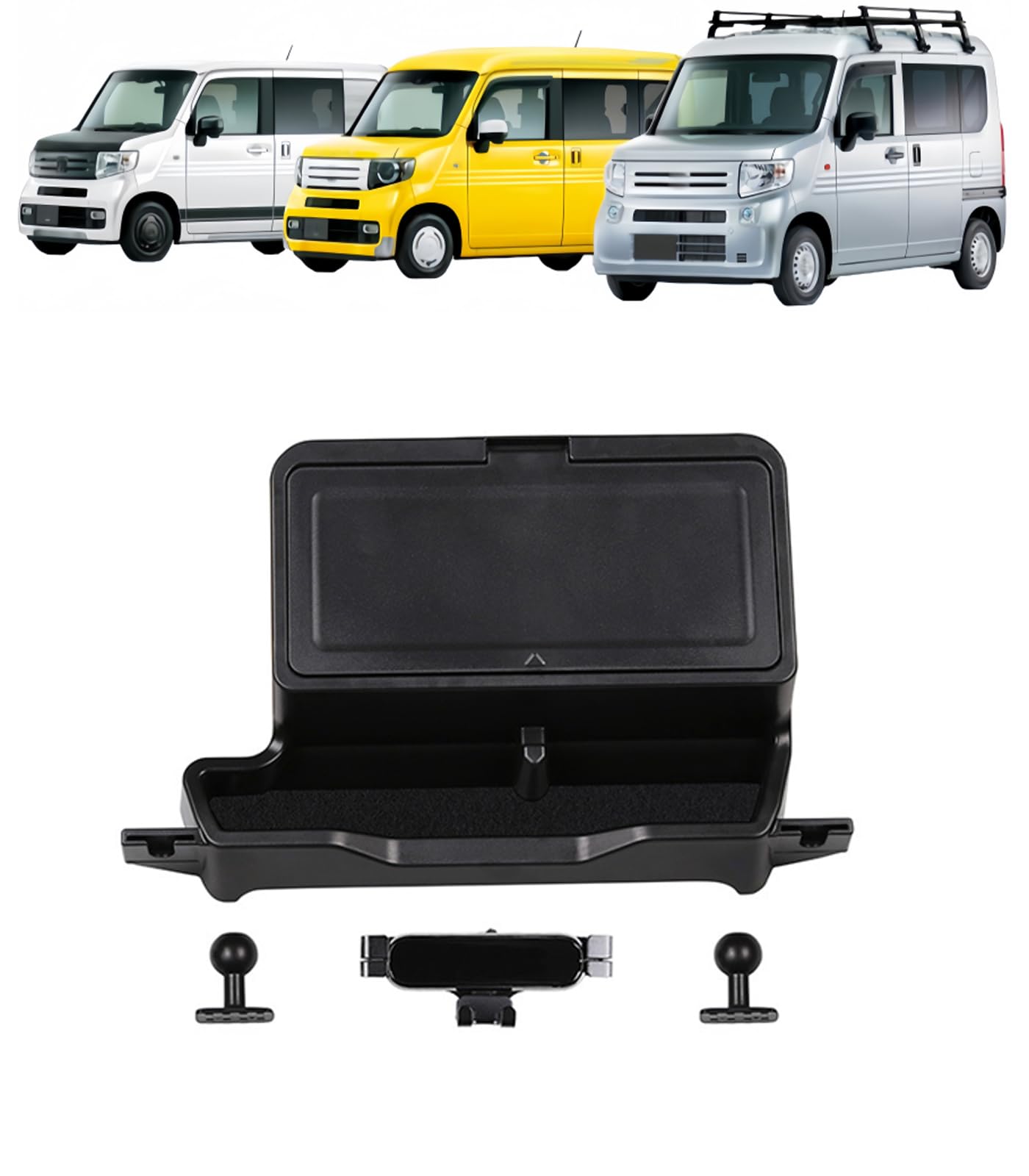 Rakuten - 車内収納ボックス ダッシュボードトレイ フタ付き For N-VAN 専用設計 小物収納ポケット付き 車内整理 スマホホルダー＆収納トレー ABS