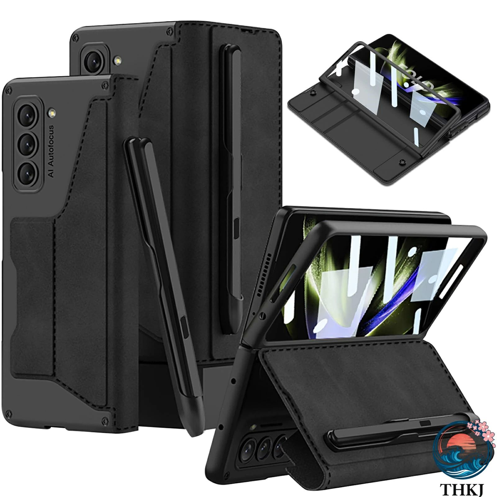 Rakuten - Galaxy Z Fold5 ケース 【Z Fold5専用のSペンスロット】 Fold5レザーケース 一体本革/ガラスフィルム付き/手帳型/スタンド機能/ワイヤレ