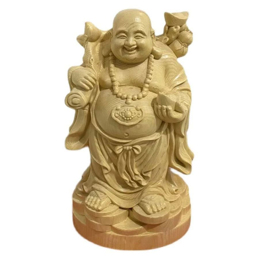Rakuten - 木彫り仏像 布袋さま 置物 桧木製高級木彫り 金運 置物(Size:22cm)
