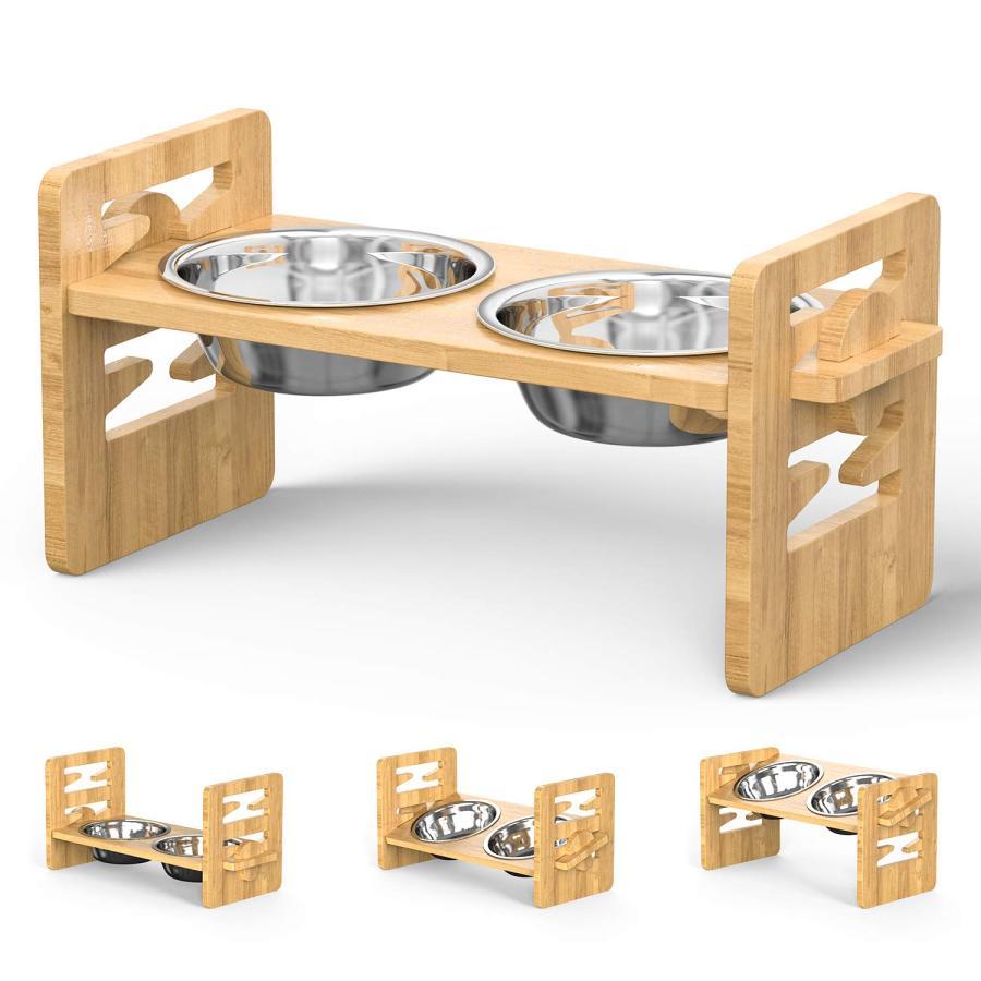 ペットボウルスタンド 食器台 犬 猫 ごはん皿 木製 4段階の高さ調節可能 滑り止め 水 餌入れ えさいれ