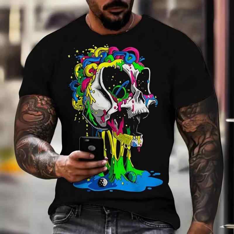 乐天商城 - Tシャツ メンズ 春夏 3Dプリント カートゥーン柄 ゆったり ルーズフィット ポリエステル 速乾 薄手 スポーツ カジュアル 普段使い 着回し クルーネック 半袖