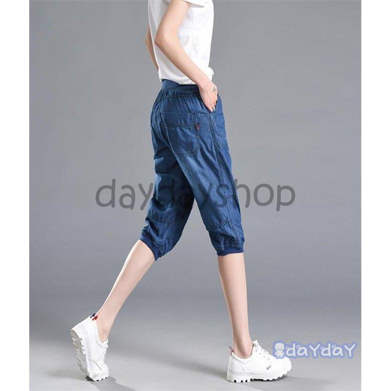 デニムパンツ クロップドパンツ レディース パンツ ショートパンツ デニム 7分丈 ウエストゴム ボトムス カジュアル ズボン 夏 春 2020 3