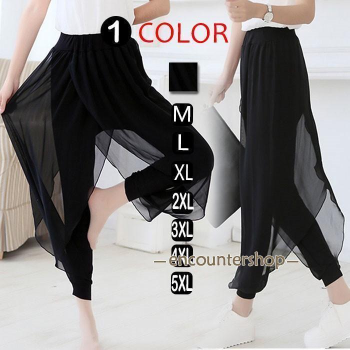 Cropped Pants - ロック パンツ 大きいサイズサルエルパンツシフォンリゾートエキゾチック ワイドパンツ 黒スカーチョ ガウチョパンツ レディース 夏秋パンツ?XXXXXL