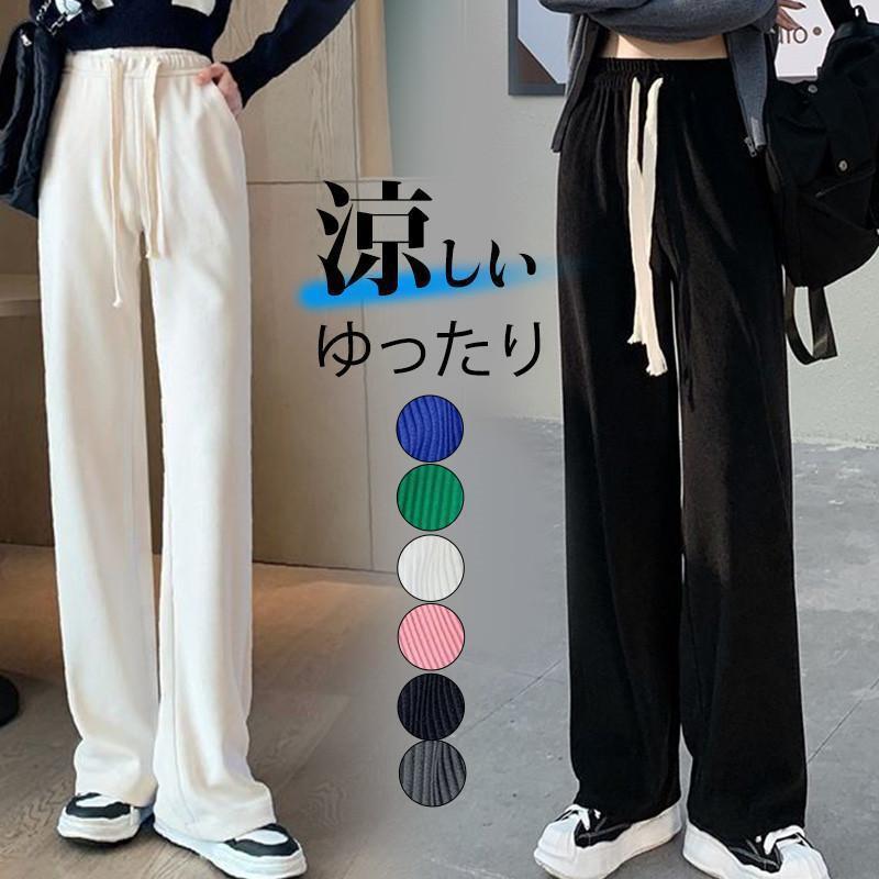 乐天商城 - ワイドパンツ レディース ガウチョパンツ イージーパンツ ゆったり ウエストゴム 無地 薄手 ルームウェア 部屋着 ポケット無し 涼しい 春秋