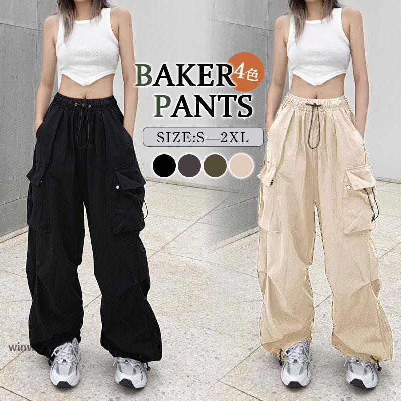 Rakuten - 【】カーゴパンツ レディース ミリタリー ワイドパンツ ウエストゴム ヒップホップ ダンス HIPHOP 韓国ファッション カジュアル おしゃれ