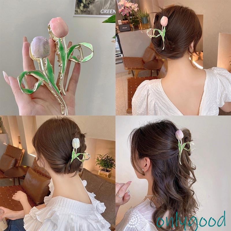 バンスクリップ ヘアアクセサリー 韓国 大きめ チューリップ 花 ハーフアップ ヘア...