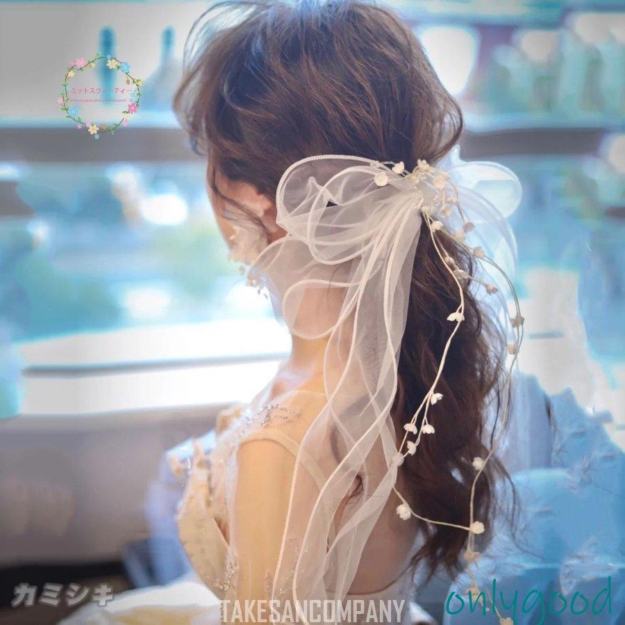 Rakuten - ヘッドドレス ウェディング 髪飾り チュール リボン ヘアアクセサリー ブライダル 結婚式 成人式 卒業式 リゾート 結婚アクセサリー ウェディングフォト