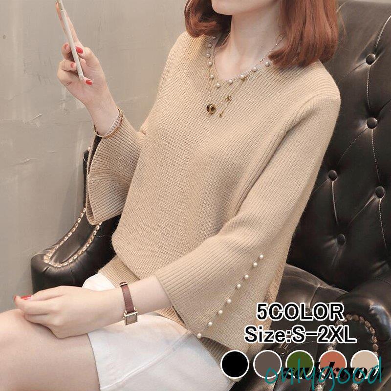 ニットセーター レディース ニットソー ベルスリーブ ゆったり 着やすい カジュアル おしゃれトップス 通勤 着痩せ 秋服