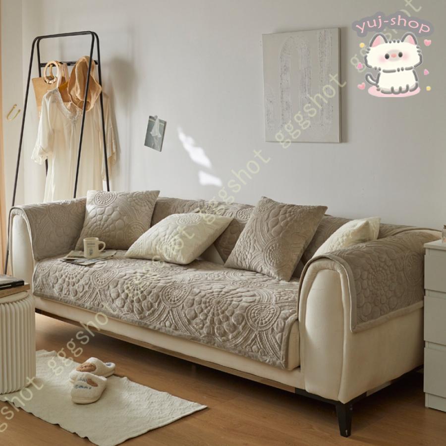 Sofa Covers - 北欧 ソファー カバー ふわふわ 春夏秋冬用 ソファーカバー 一人掛け用 秋冬 かけ布 シンプル ベージュ マルチカバー 3人掛け 肘なし あったか フランネル生地