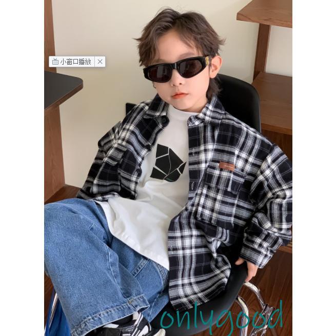 Rakuten - キッズ 男の子 長袖シャツ 春秋 子供服 チェック柄 カジュアルシャツ 綿麻 トップス 羽織り ライトアウター 前ボタン ジュニア 110 120 1