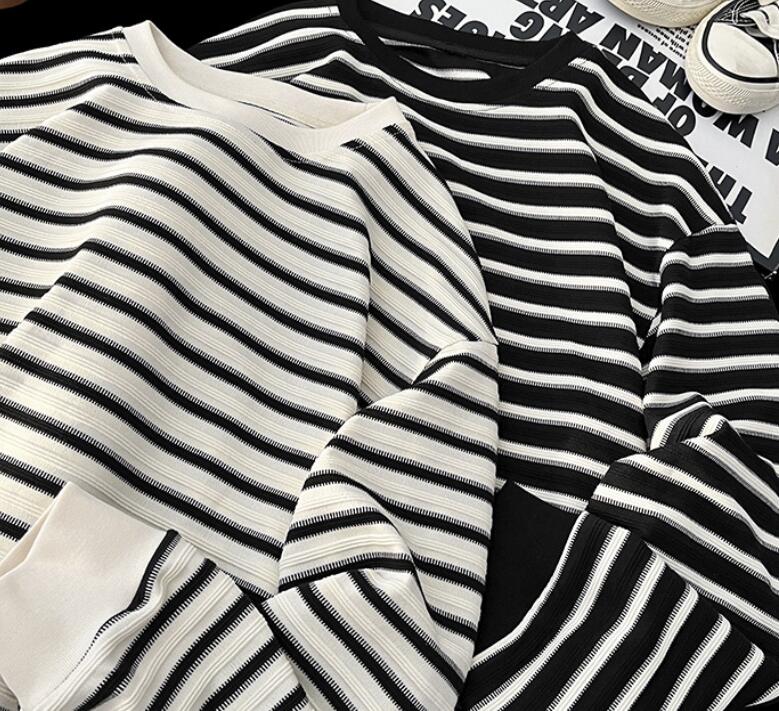 ロングTシャツ 秋服 メンズ ボーダーTシャツ オーバーサイズ ゆったり ロンT 長袖Tシャツ クルーネック トップス