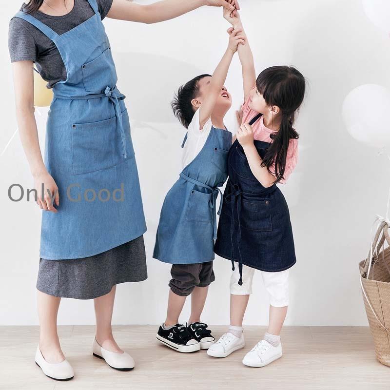 幼児 キッズ 子供用デニムエプロン DIY 可愛い こども 男の子 女の子 男女兼用 小学生 調理実習 ユニセックス キッズ用エプロン入園グッズ