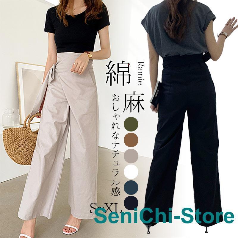 レディースリネンパンツワイドパンツ...