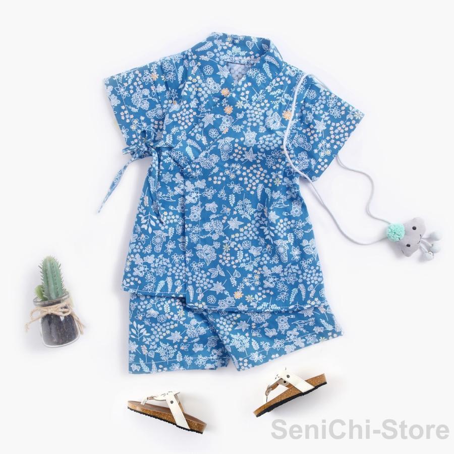 キッズ甚平 ルームウエア 和式 浴衣仕様 上下セット 子供 半袖上着+半パンツ 前開き かぶり 夏 綿 ギフト 半袖