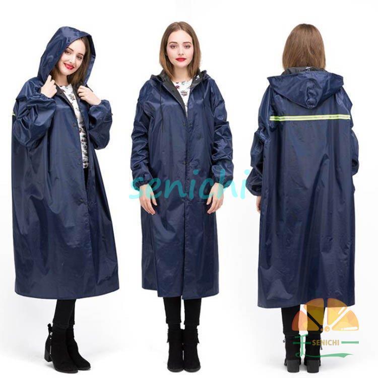 Rain Wear - レインコート レディース ロング 長め 軽量 袖口ゴム 防水 撥水 軽い おしゃれ レインウェア 自転車 バイク 通勤 通学 アウ