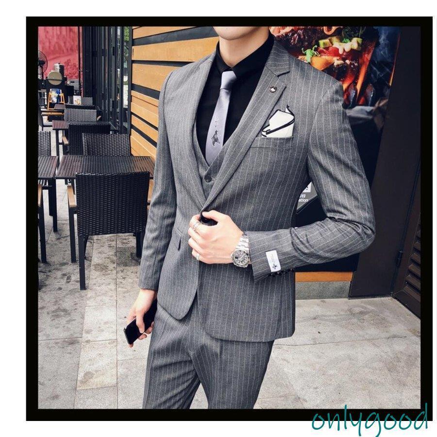 ストライプ スーツ タキシードスーツ 3点セットスーツ メンズスーツ 1つボタンスーツ 結婚式 二次会 成人式 卒業式 就職活 春秋冬 ビジネス