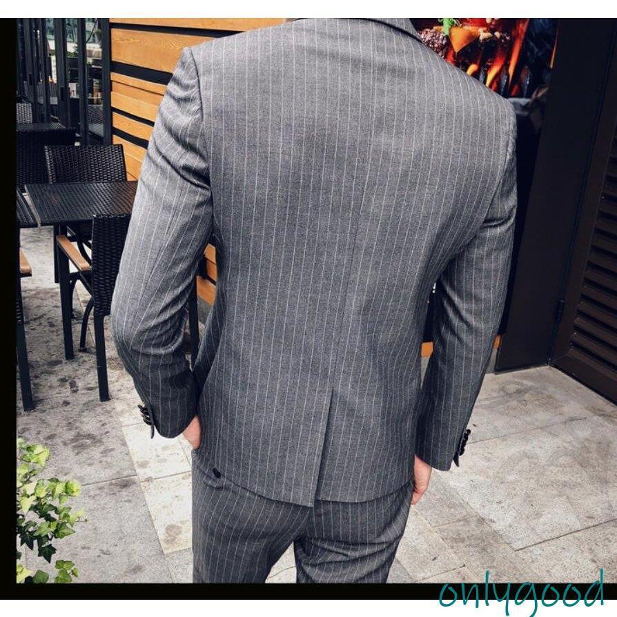 ストライプ スーツ タキシードスーツ 3点セットスーツ メンズスーツ 1つボタンスーツ 結婚式 二次会 成人式 卒業式 就職活 春秋冬 ビジネス