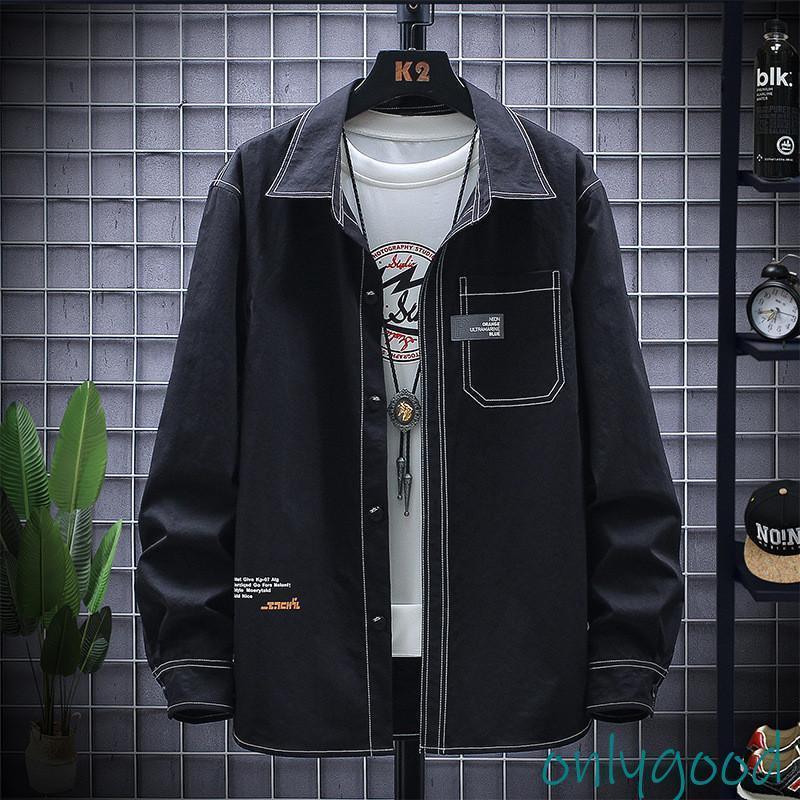 カジュアルシャツ シャツ メンズ 開襟シャツ 長袖シャツ カーゴ ボタンダウンシャツ 前開き アウター トップス 秋服 秋 春 春服 ストリート 通学 英文字