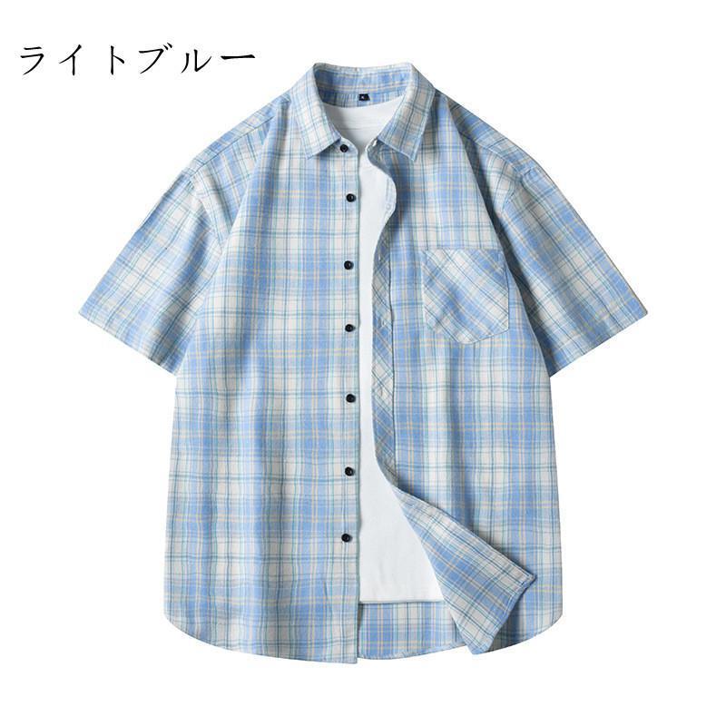 シャツ メンズ 半袖シャツ チェック柄 七分袖 大きいサイズ カジュアルシャツ 夏服 トップス 40代 ポケット付き