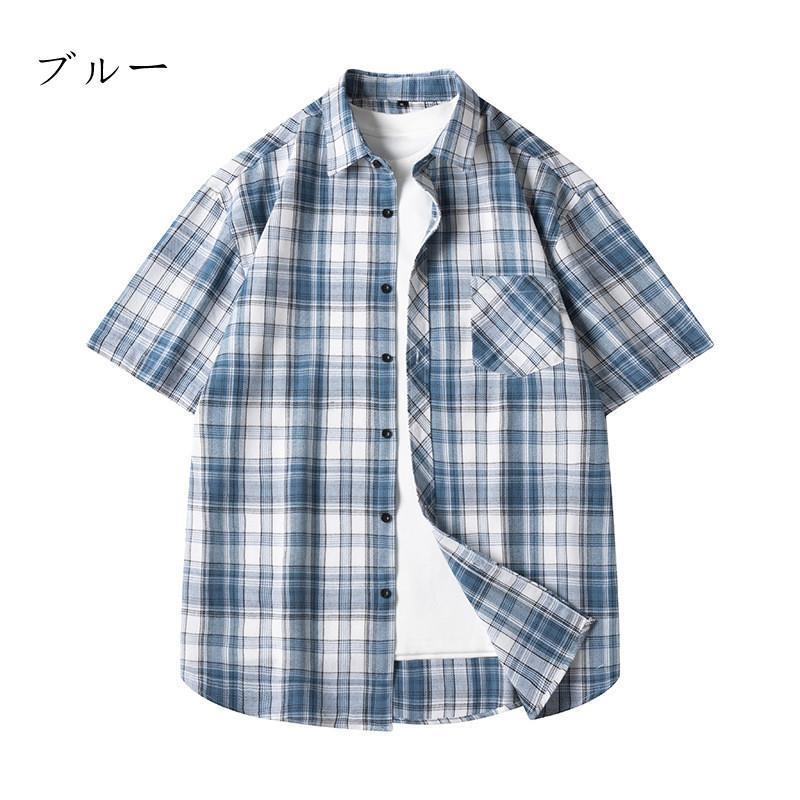 シャツ メンズ 半袖シャツ チェック柄 七分袖 大きいサイズ カジュアルシャツ 夏服 トップス 40代 ポケット付き
