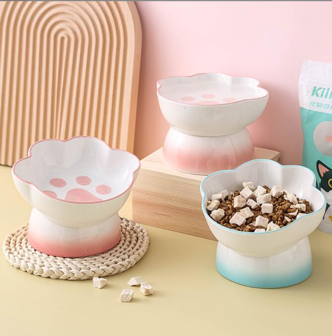 ペット食器 ペット食器台 フードボウル 猫用食器 陶器 猫の肉球型 スタンド付き 食べやすい 可愛い 餌..