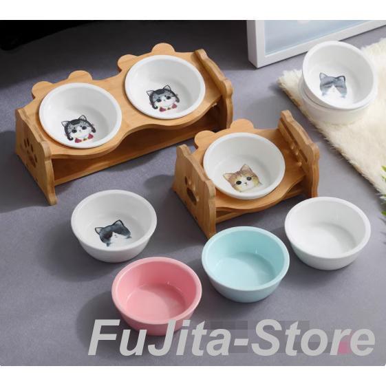 猫用食器犬(小中型犬)フードボール1個2個ボウル餌皿エサ皿木製棚スタンド食べやすい15°傾斜ペット用品フードスタンド可愛い