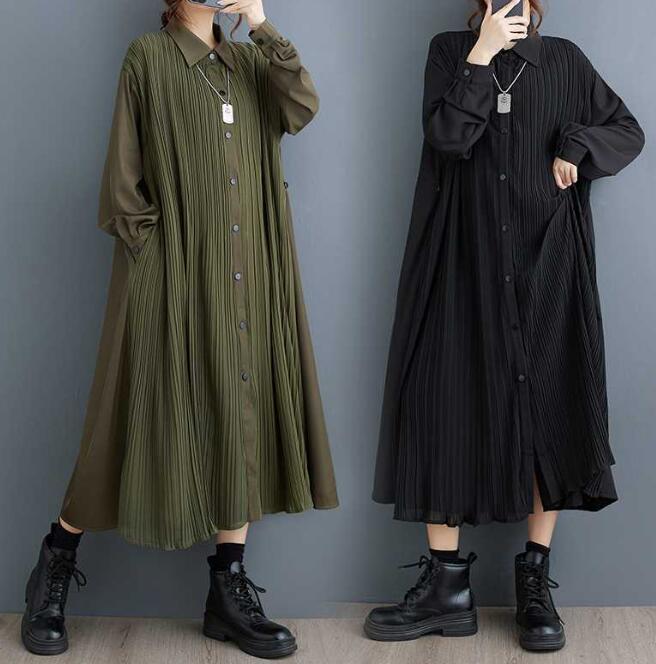 ワンピース レディース ワンピ シャツワンピース ロングワンピース シャツ プリーツ バックプリーツ ロ..