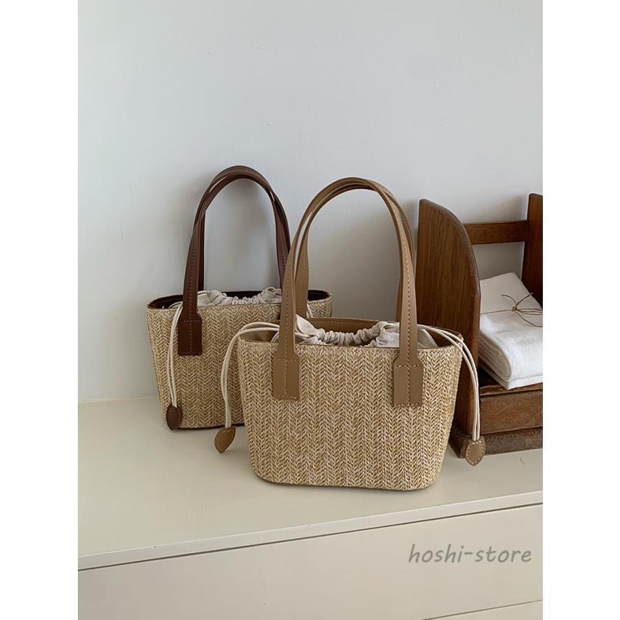 カゴバッグ ハンドバッグ トートバック レディース 手提げ 麦わらバッグ 草編みバッグ 夏 かわいい お..