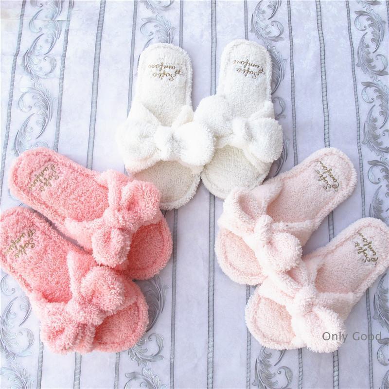 ルームシューズ レディース スリッパ リボン モコモコ タオル地 持ち運び ゴールド 刺繍 柔らかい 静音..