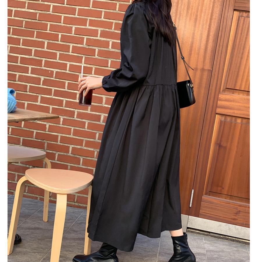 ワンピース レディース 秋服 長袖40代 上品50代 ロングワンピース ギャザーワンピース ファスナー エレガント大人 オフィス 丸首 春秋 ..