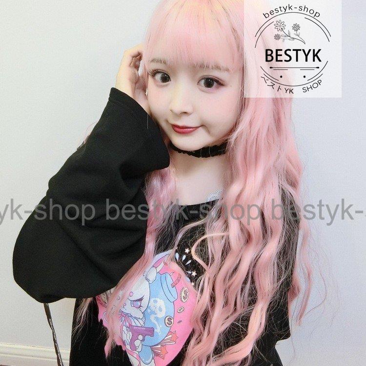 Wigs - 原宿風 ウィッグ ロング フルウィッグ グラデーション メッシュ ライトピンク ウェーブ ロリータウィッグ コスプレ