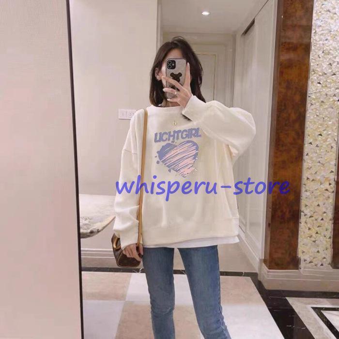 トレーナー レディース 柄 プルオーバー 重ね着風 クルーネック 長袖 トップス tシャツ スウェット ゆったり