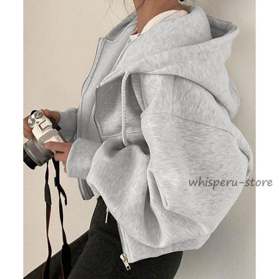 ジップパーカー 韓国ショート丈フーディー