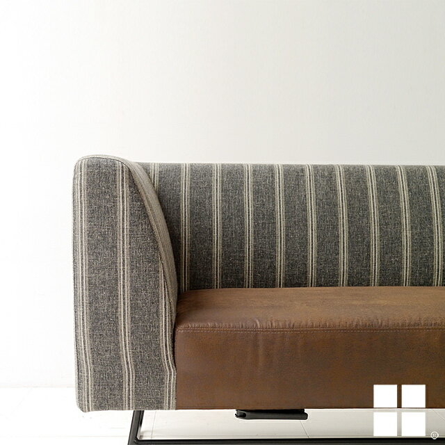 【送料無料】代引き不可 CF COUCH L/R カフ カウチ ソファ 片肘 ベンチ 長椅子 ファブリック 布 ユーズド感 フェイクレザー スチール脚 シンプル リビングダイニング カフェスタイル [2]
