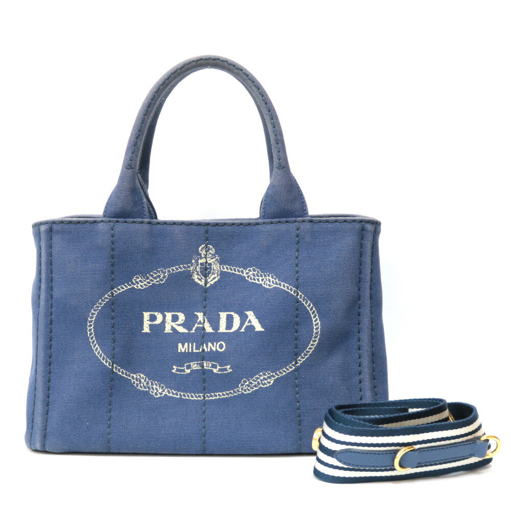 プラダ PRADA カナパトートPM ショルダーバッグ ブルー レディース 中古