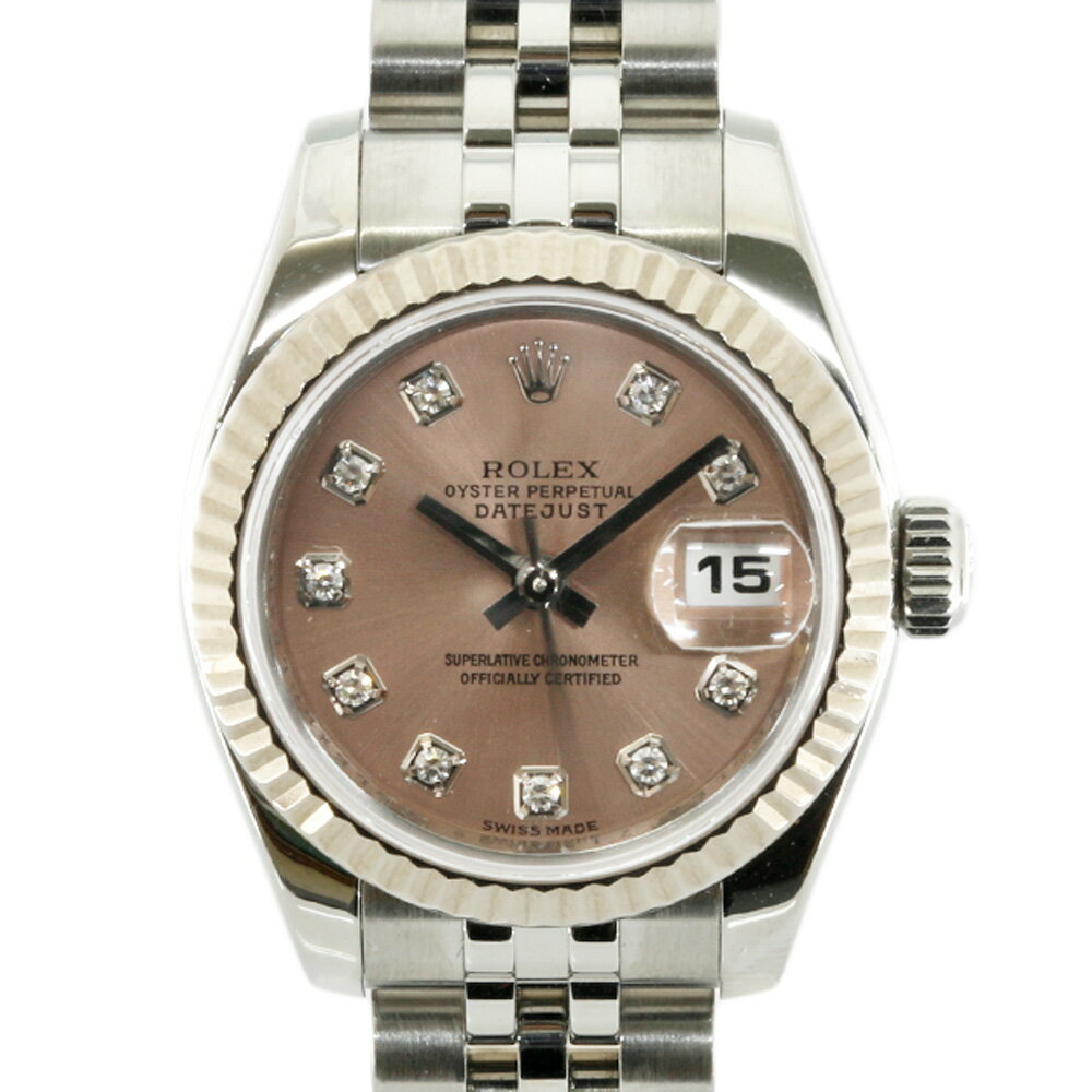 【送料無料】【中古】 ROLEX ロレックス SS K18WG 腕時計 オイスターパーペチュアル Z番 2006年式 10Pダイヤ ギャランティ デイトジャスト 179174G シルバー ピンクゴールド レディース おしゃれ ギフト プレゼント ステンレススチール K18ホワイトゴールド【SH】【BIM】