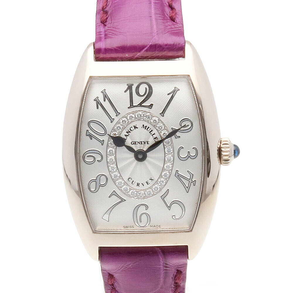 【送料無料】【中古】 FRANCK MULLER フランクミュラー K18WG 腕時計 ダイヤモンド トノーカーベックス レリーフ 1752 QZ CD 1R シルバー パープル レディース おしゃれ かわいい おすすめ ギフト プレゼント 18金 K18ホワイトゴールド レザー【SH】【BIM】