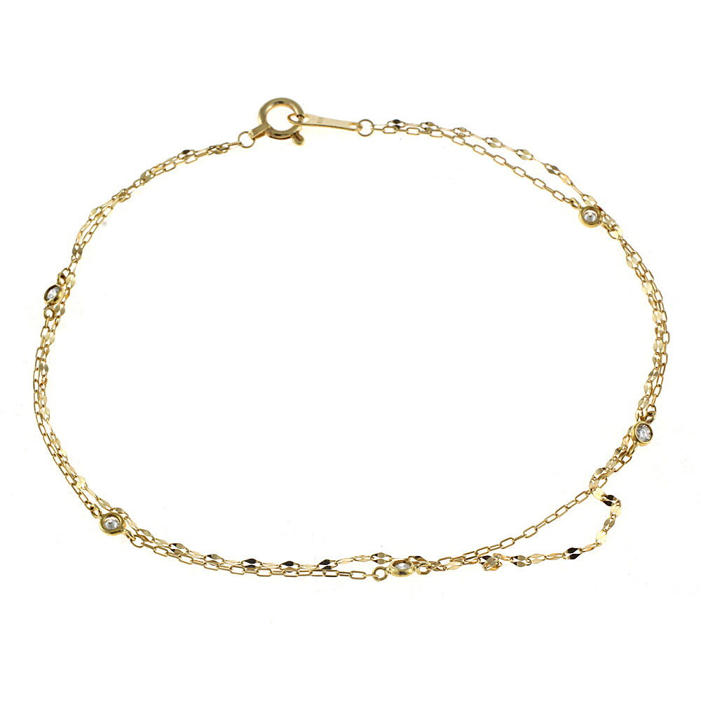 【限界値下げ祭18-OF】 K18 ブレスレット ダイヤモンド 0.10ct 2連チェーン ゴールド レディース かわいい 18金 K18ゴールドアクセサリー アクセ 中古のサムネイル