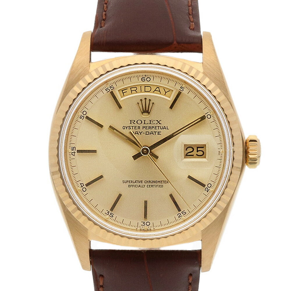 【送料無料】【中古】 ROLEX ロレックス K18YG 腕時計 オイスターパーペチュアル 27番 1969年式 デイデイト 1803 ゴールド ブラウン メンズ おしゃれ かっこいい おすすめ ギフト プレゼント 18金 K18イエローゴールド レザー【SH】【BIM】