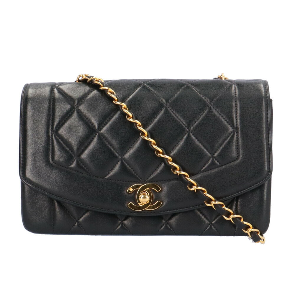 シャネル ダイアナ マトラッセ ショルダーバッグ ラムスキン A01164 ブラック レディース CHANEL 中古 シャネル