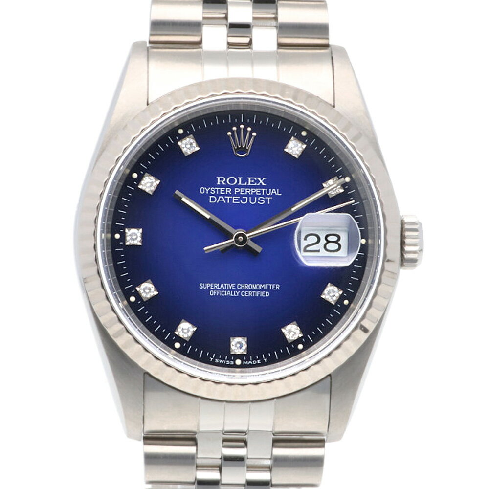 ロレックス デイトジャスト オイスターパーペチュアル ステンレススチール 16234G 自動巻き メンズ 1年保証 ROLEX 中古S番 1993年式 10Pダイヤ ブルーグラデーション オーバーホール済 ロレックスデイトジャスト S番 ロレックスオイスターパーペチュアル ロレックス腕時計