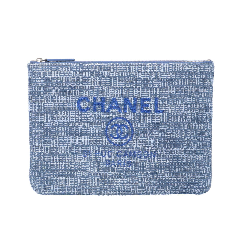 シャネル ドーヴィル クラッチバッグ シャネル ツイード A80802 ブルー レディース CHANEL 中古