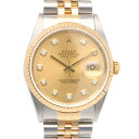 キーワード 送料無料 中古 ROLEX ロレックス デイトジャスト オイスターパーペチュアル 腕時計 SS K18YG 腕時計 オイスターパーペチュアル P番 2000年式 10Pダイヤ オーバーホール済 16233G シルバー ゴールド メンズ おしゃれ かっこいい ステンレススチール K18イエローゴールド【SH】【BIM】 ブランド ブランド品 ブランドアイテム ハイブランド コレクション シリーズ モデル贈り物に ウェディング ウエディング プロポーズ 記念お正月 お年玉 母の日 父の日 クリスマス クリスマスプレゼント バレンタイン イベント お祝い 入学祝い 卒業祝い 成人祝い 就職祝い 昇進祝い 出産祝い 内祝い 開店祝い 新築祝い 還暦祝い 長寿祝い お返し お礼 返礼 ギフト プレゼント 贈り物 おくり物 贈もの 贈品 スーベニア ご褒美 ごほうび 春 夏 秋 冬1905年に誕生したロレックス。高級時計ブランドとして世界的な知名度と人気を誇ります。 シリアルナンバーのwebへの掲載、及び問い合わせ時にお答えすることを控えさせていただいております。予めご了承くださいませ。 劣化はございますが、純正の革のケースが付属しております。 文字盤にキズが見受けられます。 ※画像上と実物では多少色具合が異なって見える場合もございます。 ※1点限りの商品ですのでお早めにどうぞ。尚、本品は中古品の為、気にならない程度の小キズがある場合がございます。 仕様 管理番号RWA01040000003481 ブランドROLEX/ロレックス タイプP番 2000年式 10Pダイヤ オーバーホール済 型番16233G 対象メンズ カラー シルバー x ゴールド シリーズデイトジャスト ラインオイスターパーペチュアル 季節・シーズンオールシーズン シリアルP番 材質（地金） ステンレススチール/K18イエローゴールド サイズ ケース直径：約36.0mm腕周り：約19.0cm 仕様 ムーブメント：自動巻き2024年2月オーバーホール済・磨き直し済 重量約105.6g 程度 AB（使用感があるものの、キズやダメージが少ないもの） 時計コンディション ケース：ダメージ：小キズ ベゼル：ダメージ：キズ バンド：ダメージ：伸び、小キズ リューズ：ダメージ:キズ、薄汚れ クラスプ：ダメージ:小キズ 裏蓋：ダメージ:小キズ 保証期間お買い上げ日から1年間有効です。通常のご使用状態で自然故障および不良が発生した場合、修理・調整いたします。詳しくはご購入時に同梱するSHOP CARDをご確認ください。 付属品保存箱 程度ランク表